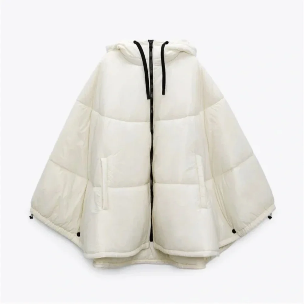 Zara ecru / off white water repellent hooded puffer cape / coat NWT - Picture 2 of 13